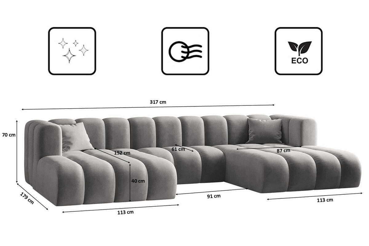 ECKSOFA U-from Grand modular Stoff Salvador Grau - Grau, Holz (317/179cm) - Kaiser Möbel