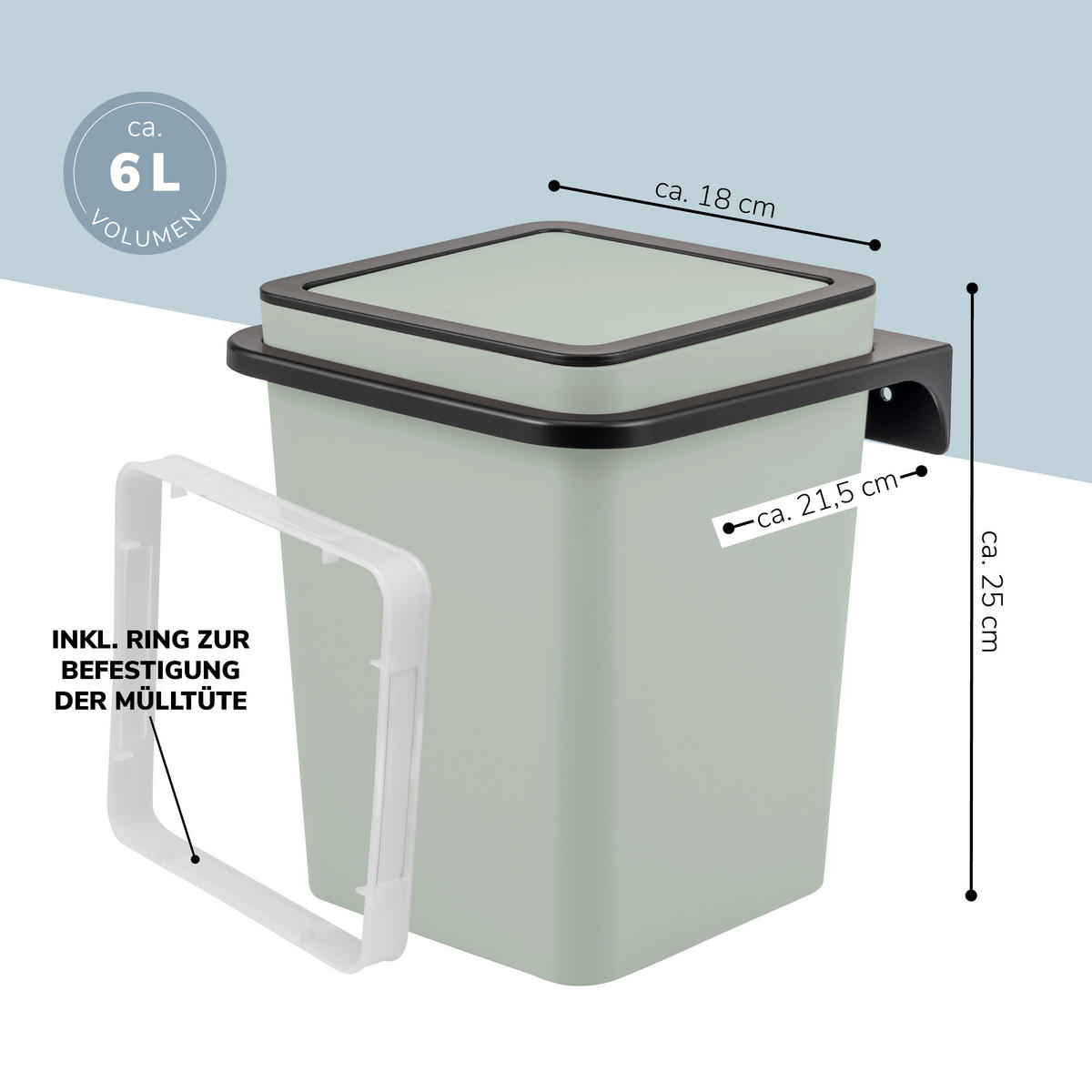 KOSMETIKEIMER SAVONA SOFTTOUCH 6 Liter, salbei - Salbeigrün, Kunststoff (20.5/25/21.5cm) - bremermann