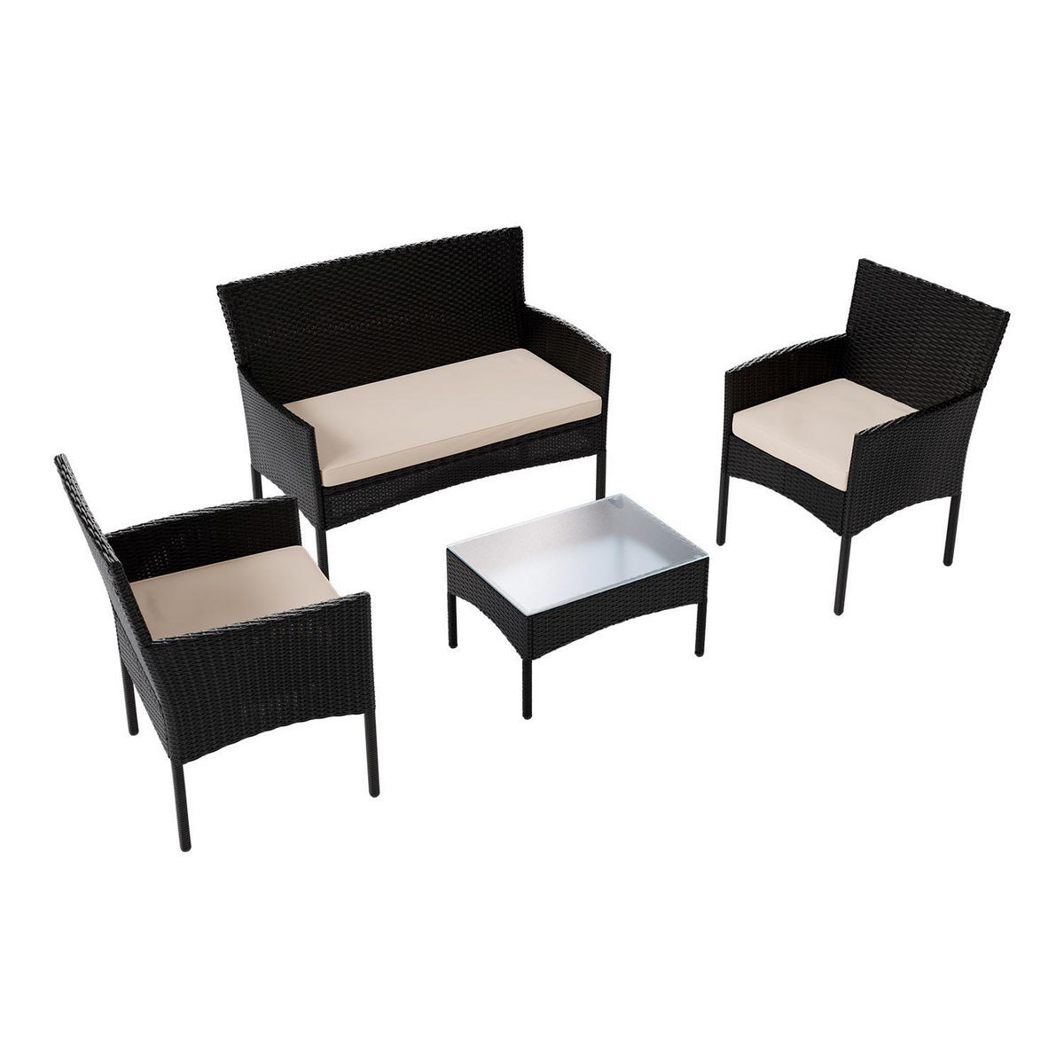 GARTENSET Fort Myers schwarz / cremeweiß inkl. Abdeckung - Creme/Schwarz, Kunststoff/Metall - Juskys