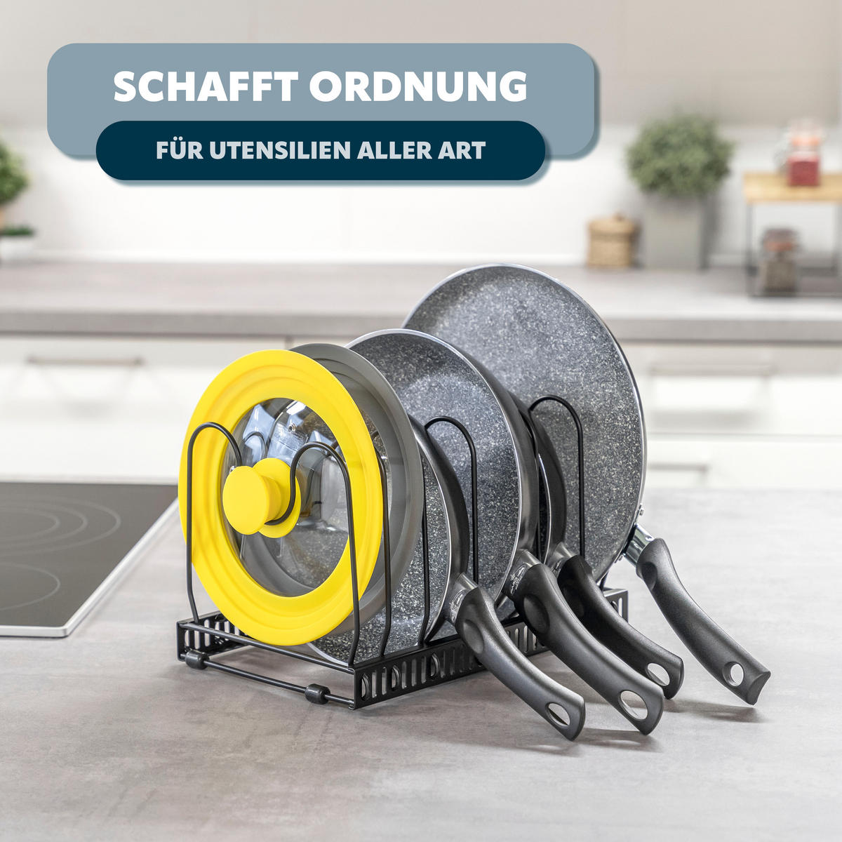 TOPFDECKELHALTER, schwarz - Schwarz, Metall (30.5/19/19cm) - eluno