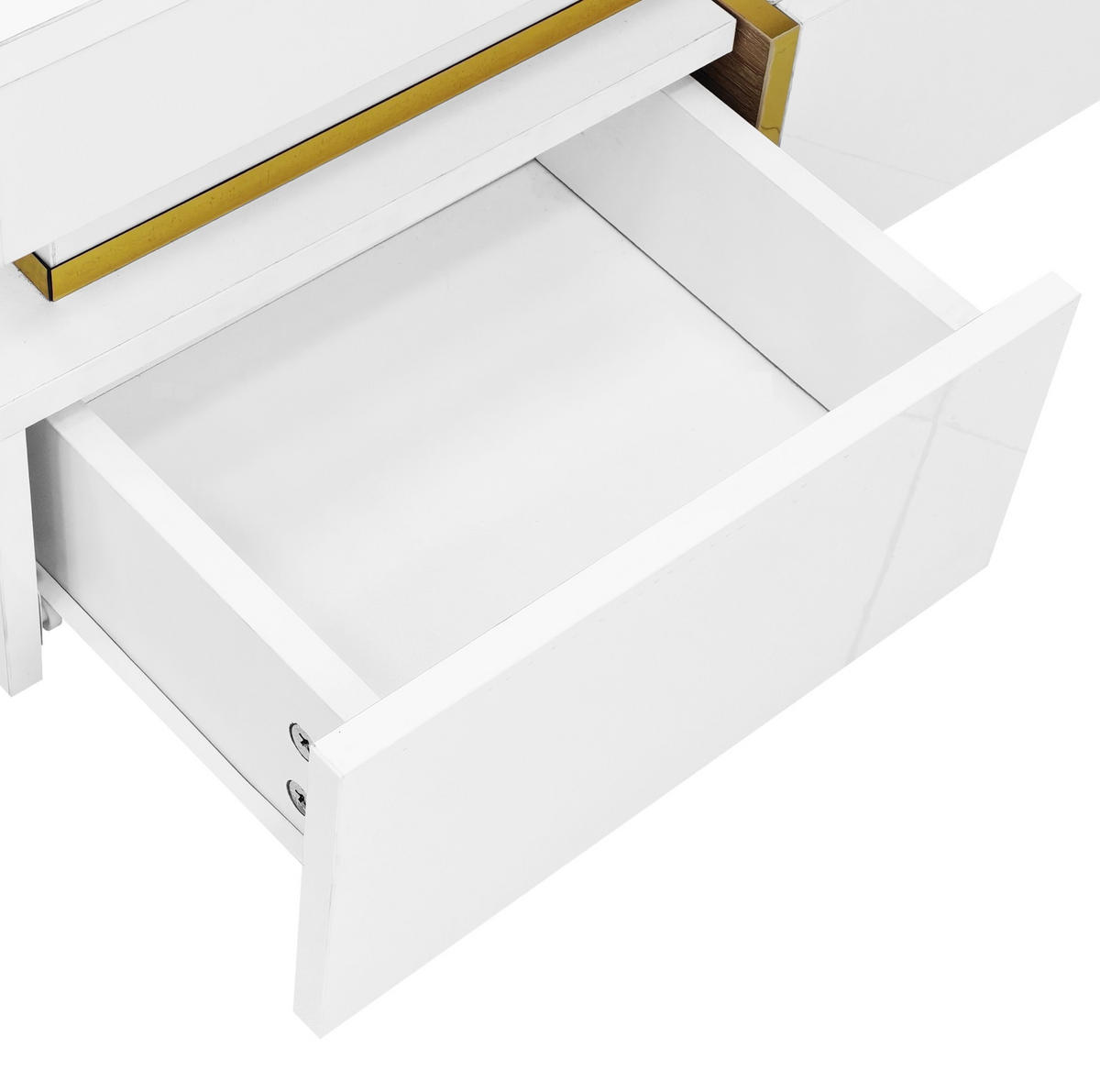 COUCHTISCH 70/35,5 cm Hochglanz mit goldenen Akzenten und 2 Schubladen - Weiß, Holzwerkstoff (70/70/35.5cm) - OKWISH