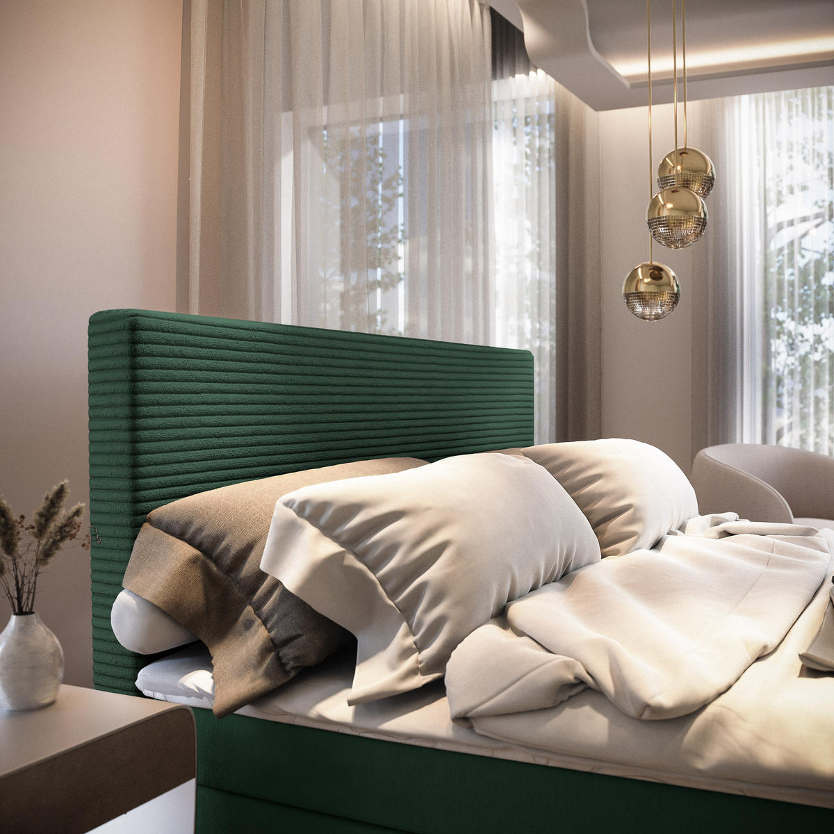 BOXBETT GIARRO 140x200 cm mit Matratze und Topper - Grün - Grün, Holz (140/200cm) - MASSENO