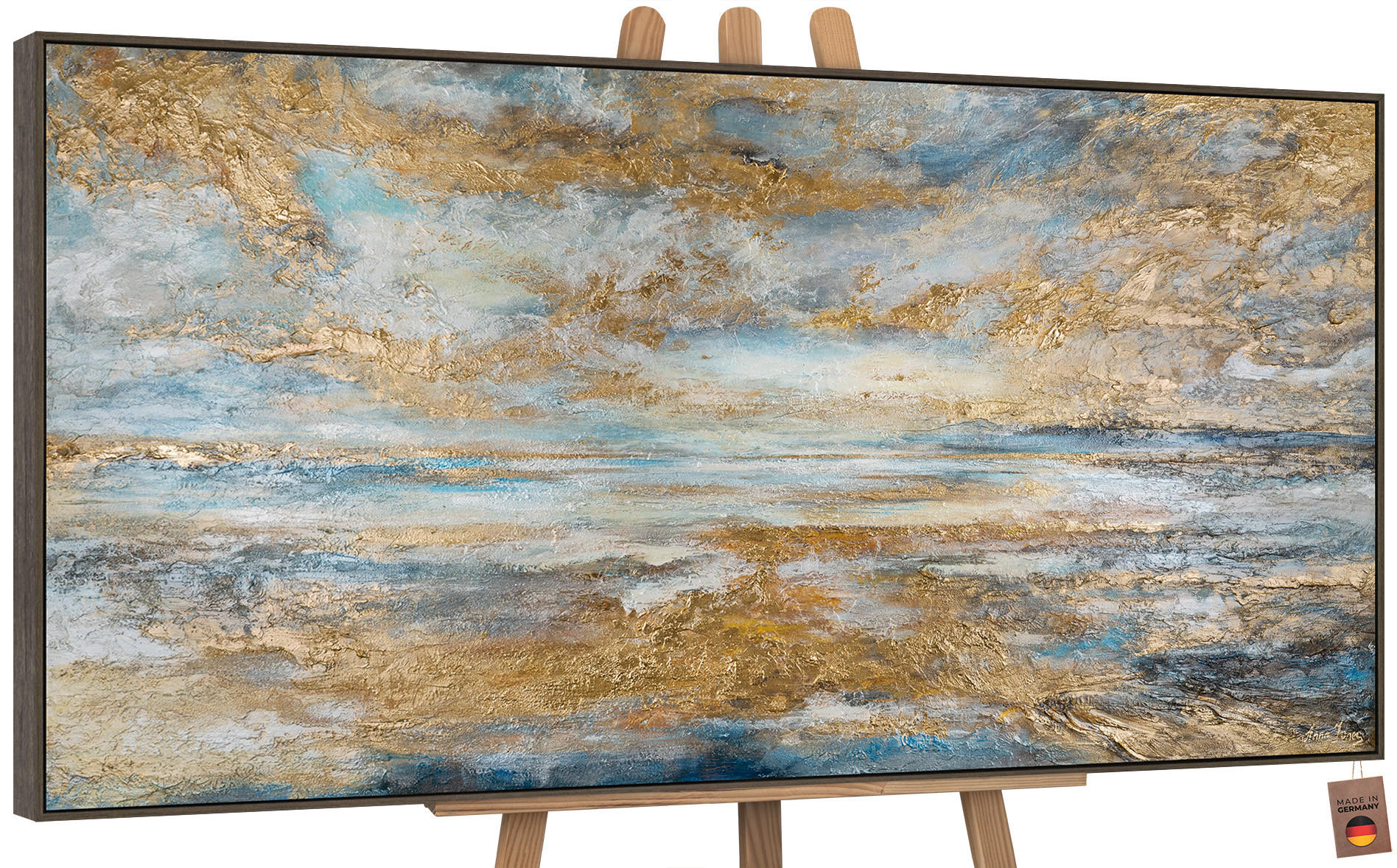 GEMÄLDE Goldene Bucht Schattenfugenrahmen Grau 200x100 cm - Grau, Holz (200/100cm) - YS-art gallery