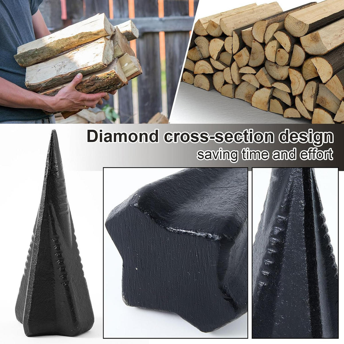MEISSEL – diamantbeschichtet – zum Spalten von Holz – Schwarz, 1,8 kg - Schwarz, Metall (7.5/7.5/17cm) - DCA