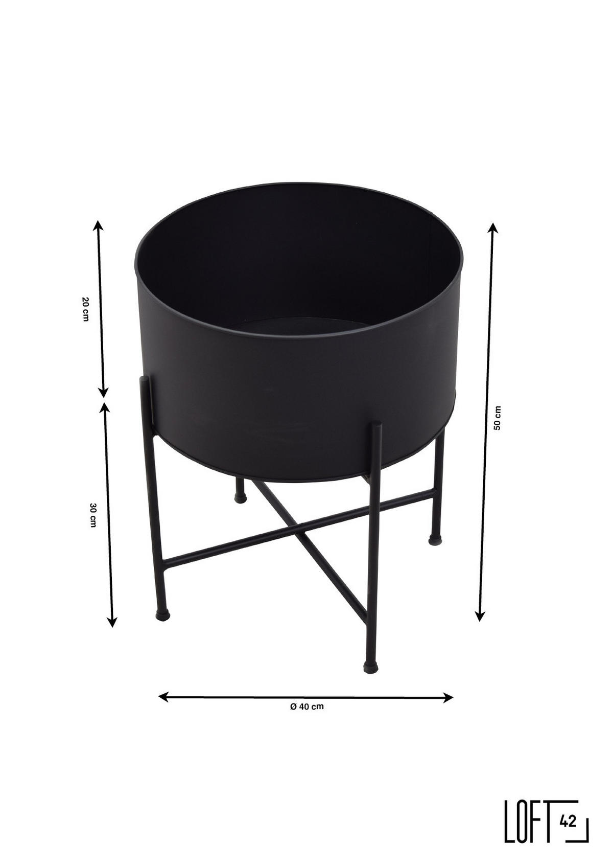 STEHENDER PFLANZKÜBEL Flora Schwarz - Schwarz, Metall (40/52/40cm) - LOFT42
