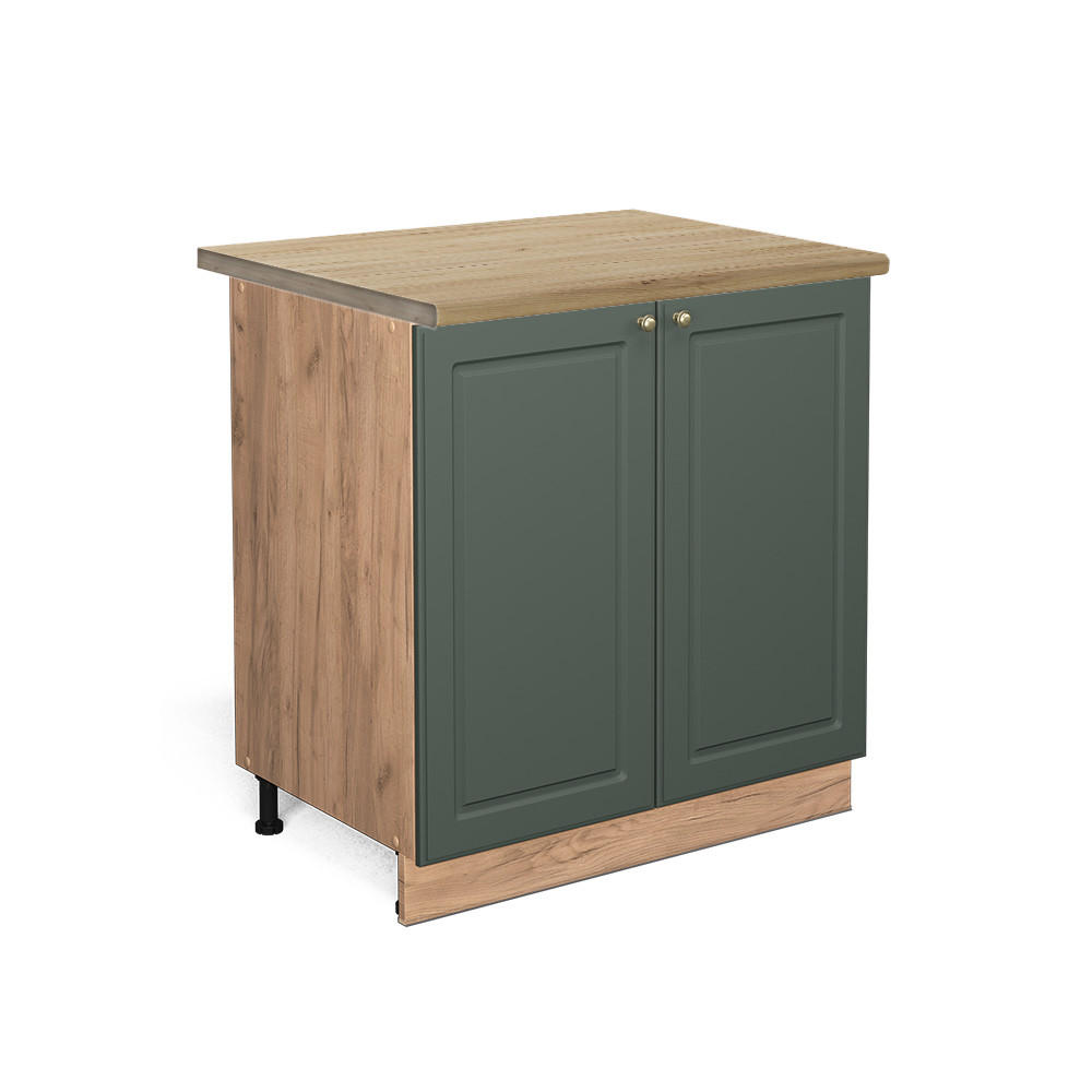 KÜCHENUNTERSCHRANK Fame-Line Grün-Gold Landhaus 80 cm mit Regal, AP Eiche - Eichefarben/Grün, Holzwerkstoff (80/82/60cm) - Vicco