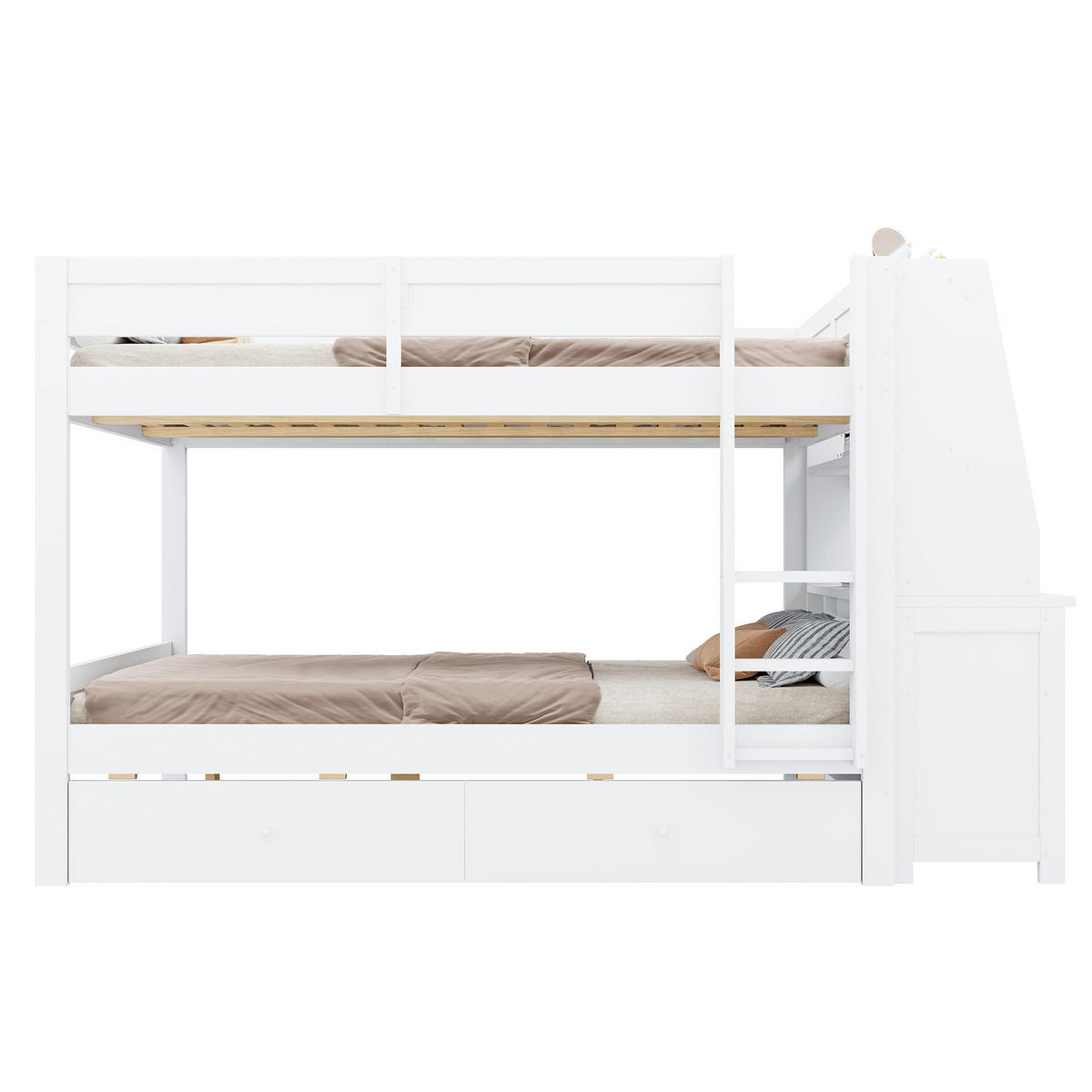 ETAGENBETT 140/200 cm mit Schrank und Schreibtisch, DE-41578, in Weiß - Weiß, Holzwerkstoff (140/200cm) - ComfortXL