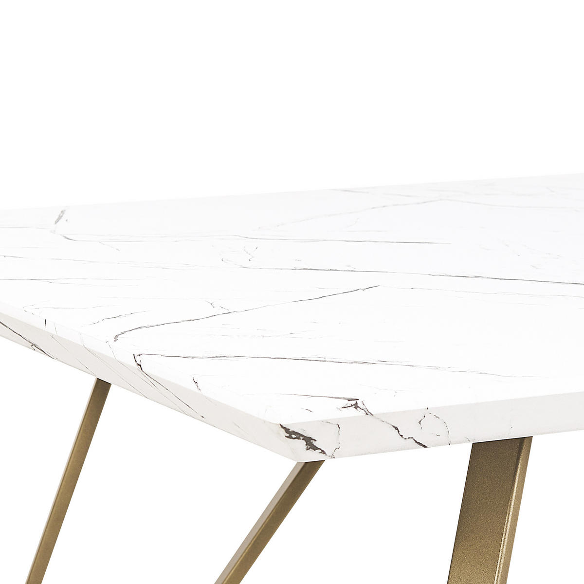 ESSTISCH 150/80/75 cm Weiß, Goldfarben Rechteckig Molden - Weiß, Holzwerkstoff (150/80/75cm) - Beliani
