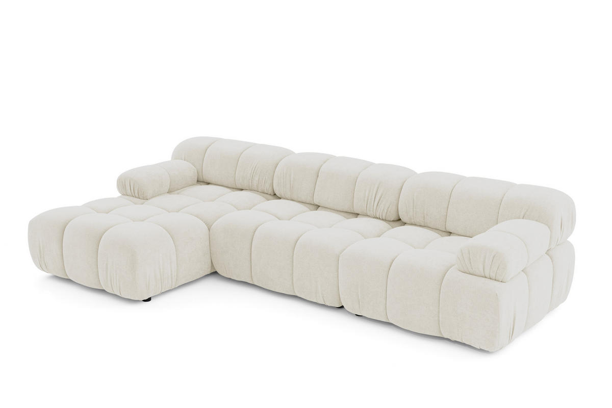 MODULARES Ecksofa MOMENTUM L, Links, Breite 282 cm, strukturierter Stoff, Weiß - Chromfarben/Weiß, Holz/Textil (282/155cm) - Muffo