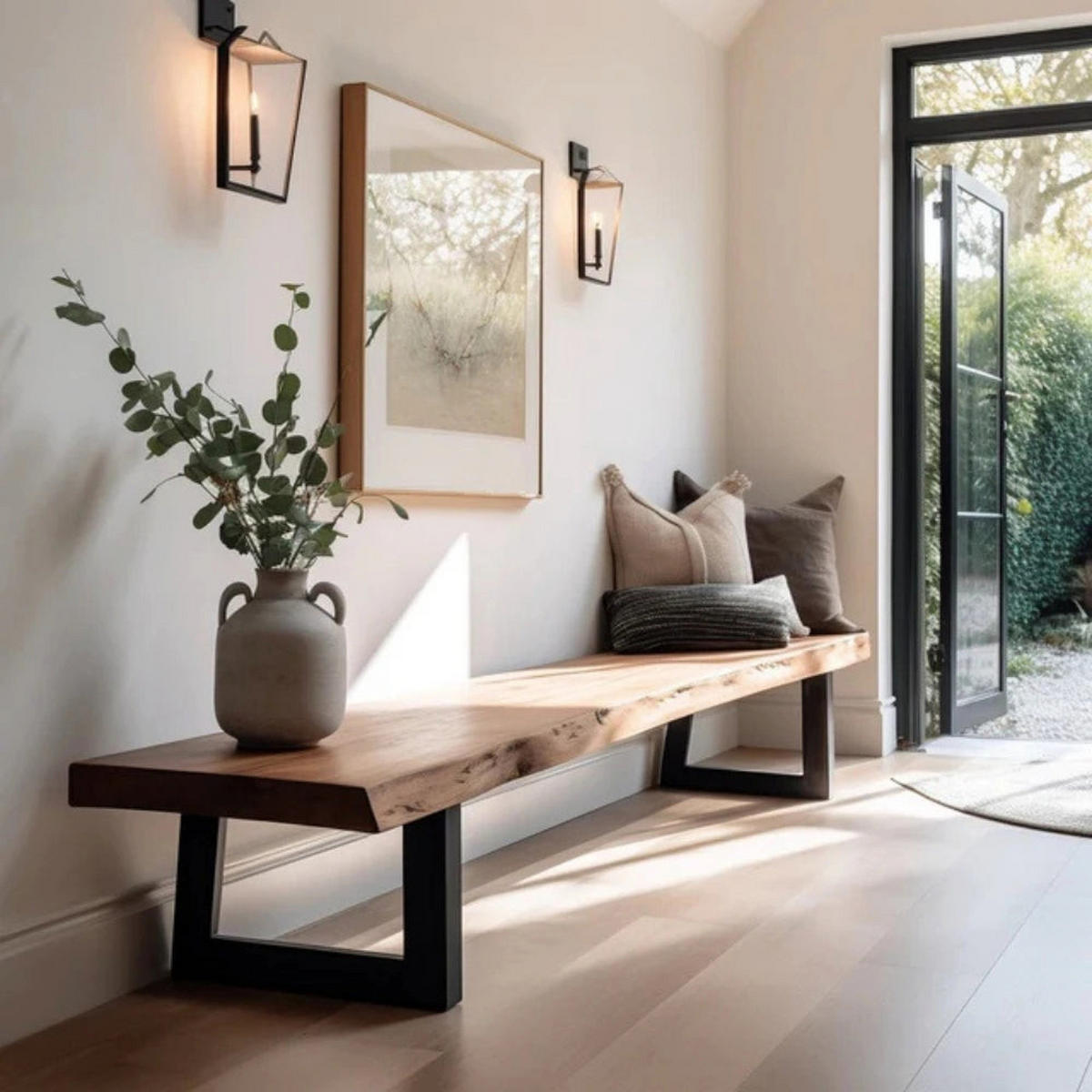 BANK Schlank - Mittlere Eiche - 90/35/46 cm - Zinkfarben/Schwarz, Holz (35/46/35cm) - TRL Handmade Furniture