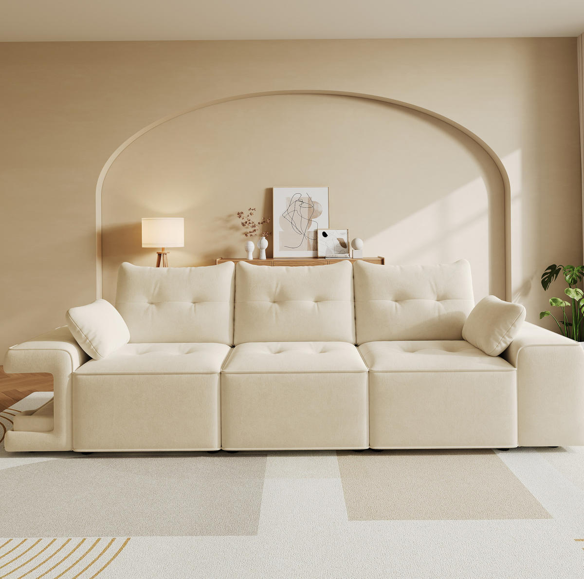 3-SITZER-SOFA 229,5/78/84 cm mit Stauraum, Haustiernischen und Samtbezug, Beige - Beige, Textil (229.5/84/78cm) - Redom