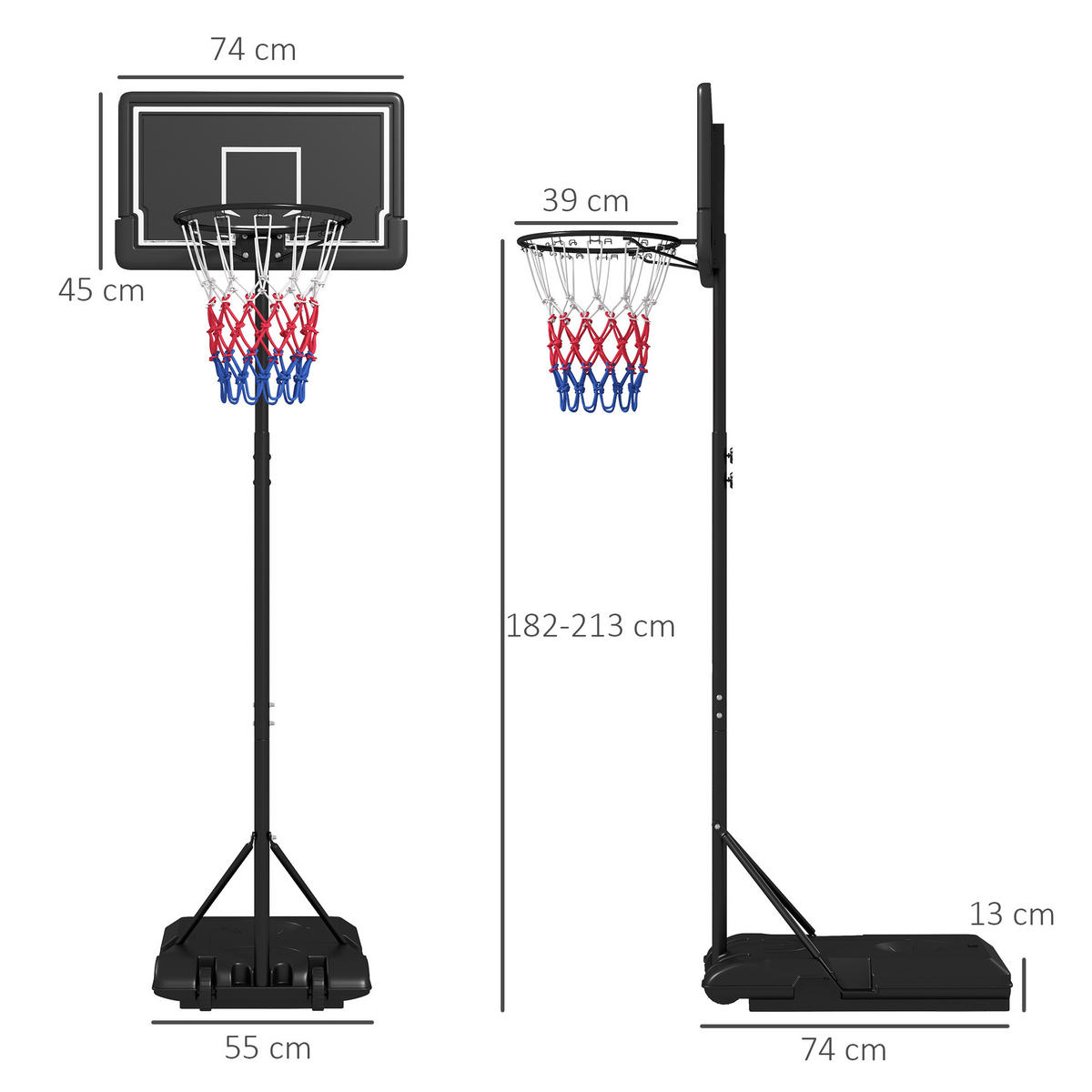 BASKETBALLKORB - Schwarz, Metall (55/74cm) - SPORTNOW