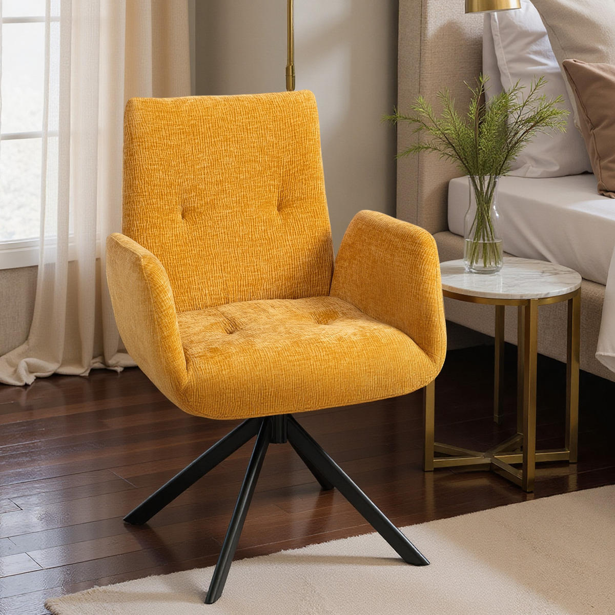 SESSEL Polyester Mehrschichtplatte Gelb - Gelb/Schwarz, Textil/Metall (61/88/60cm) - HOMCOM