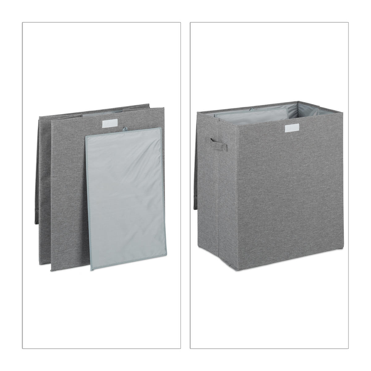 WÄSCHEKORB Set - Grau, Wellpappe/Textil (45/50.5/30.5cm) - Relaxdays