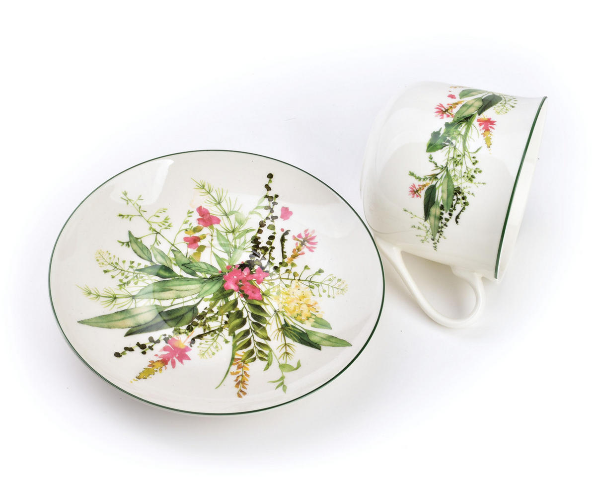 TASSE mit Untertasse Idylic Grün 10.4/5.4/8.6 cm Keramik - Grün, Keramik (0.45L) - Mondex