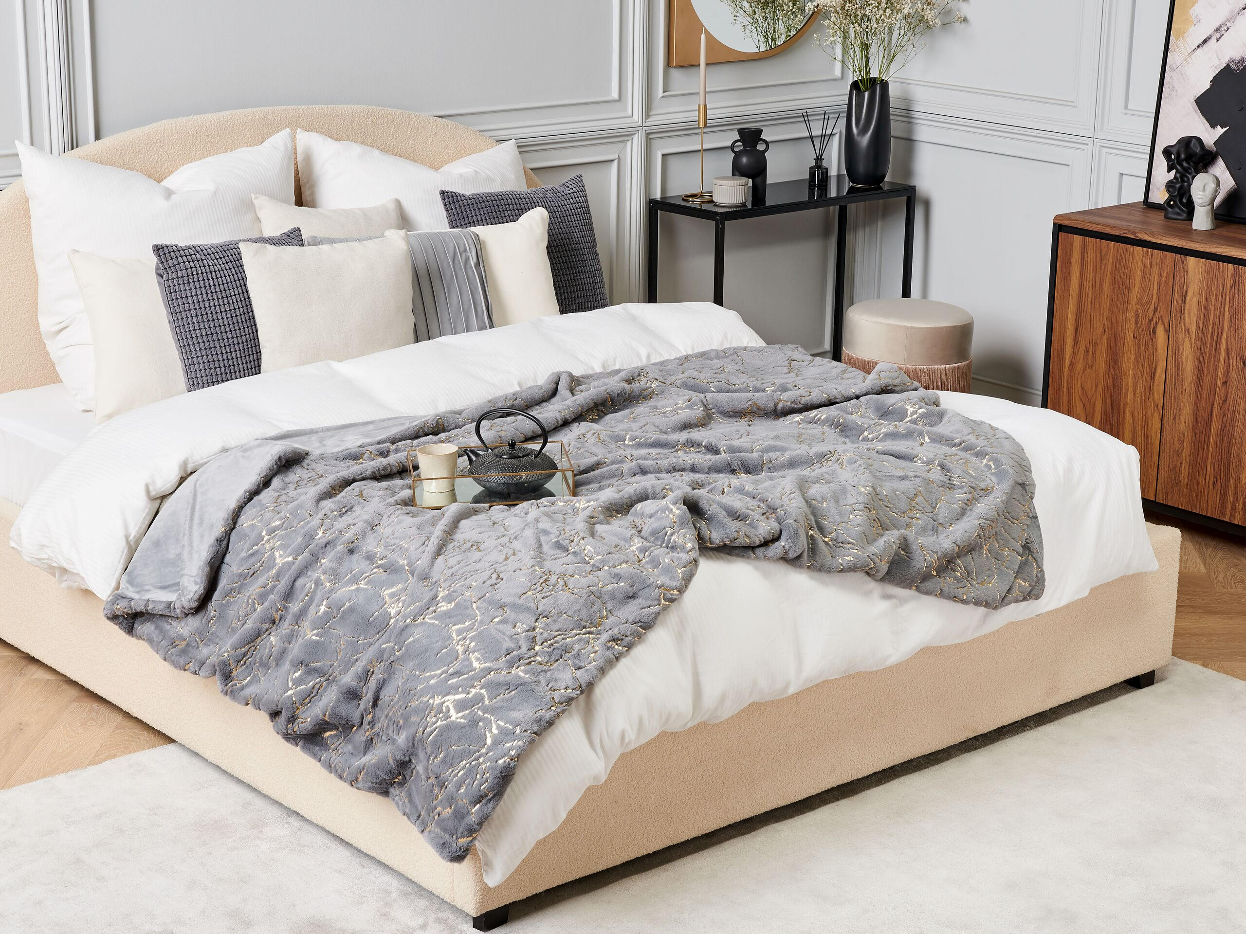 DECKE Grau Godavari 150/200 cm - Grau, Textil (150/200cm) - Beliani