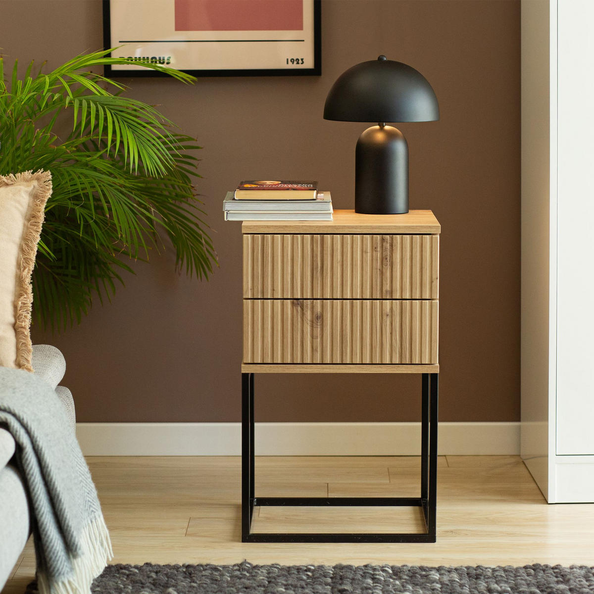 NACHTTISCH RECTUS Nachtschrank, Modern - Eichefarben/Schwarz, Holzwerkstoff (40/65/39cm) - KONSIMO®