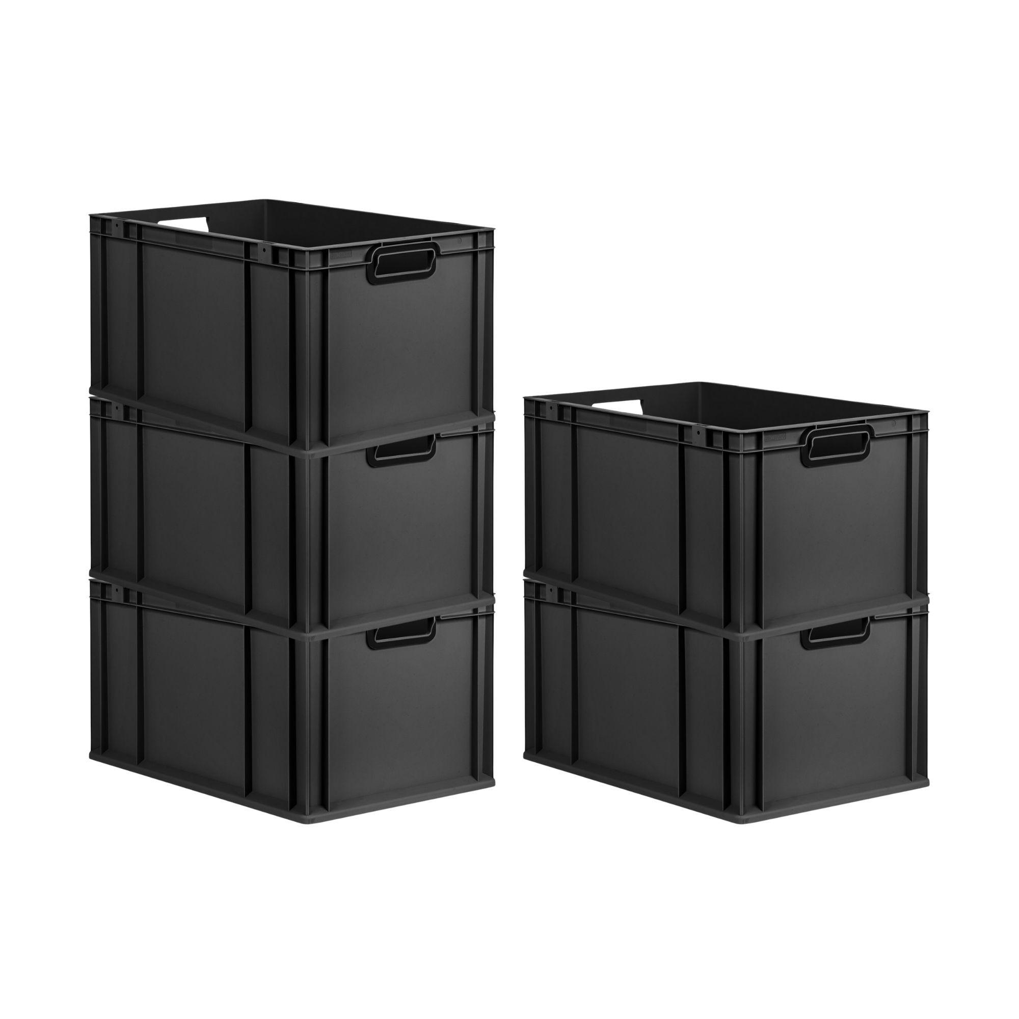 EUROBOX 5x NextGen Color 32x40x60 cm 65 Liter Griffe schwarz offen, Schwarz - Anthrazit/Schwarz, Kunststoff (40/32/60cm) - PROREGAL