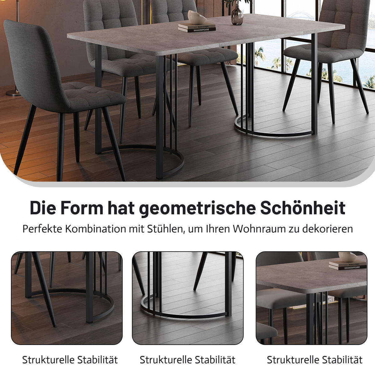 ESSTISCH 80/140/75 cm Grau mit Marmormuster MDF-Tischplatte Metallgestell verstellbare Füße - Grau, Holzwerkstoff (140/80/75cm) - OKWISH