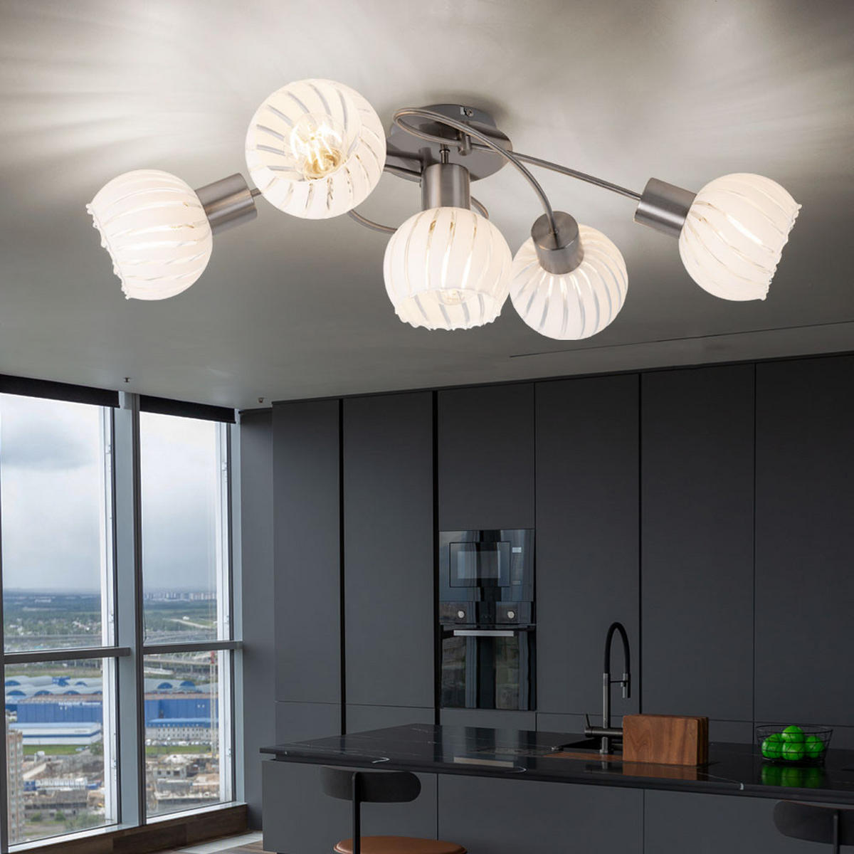 DECKENLEUCHTE Metall Weiß Glas - Weiß, Glas (69/43/24cm)