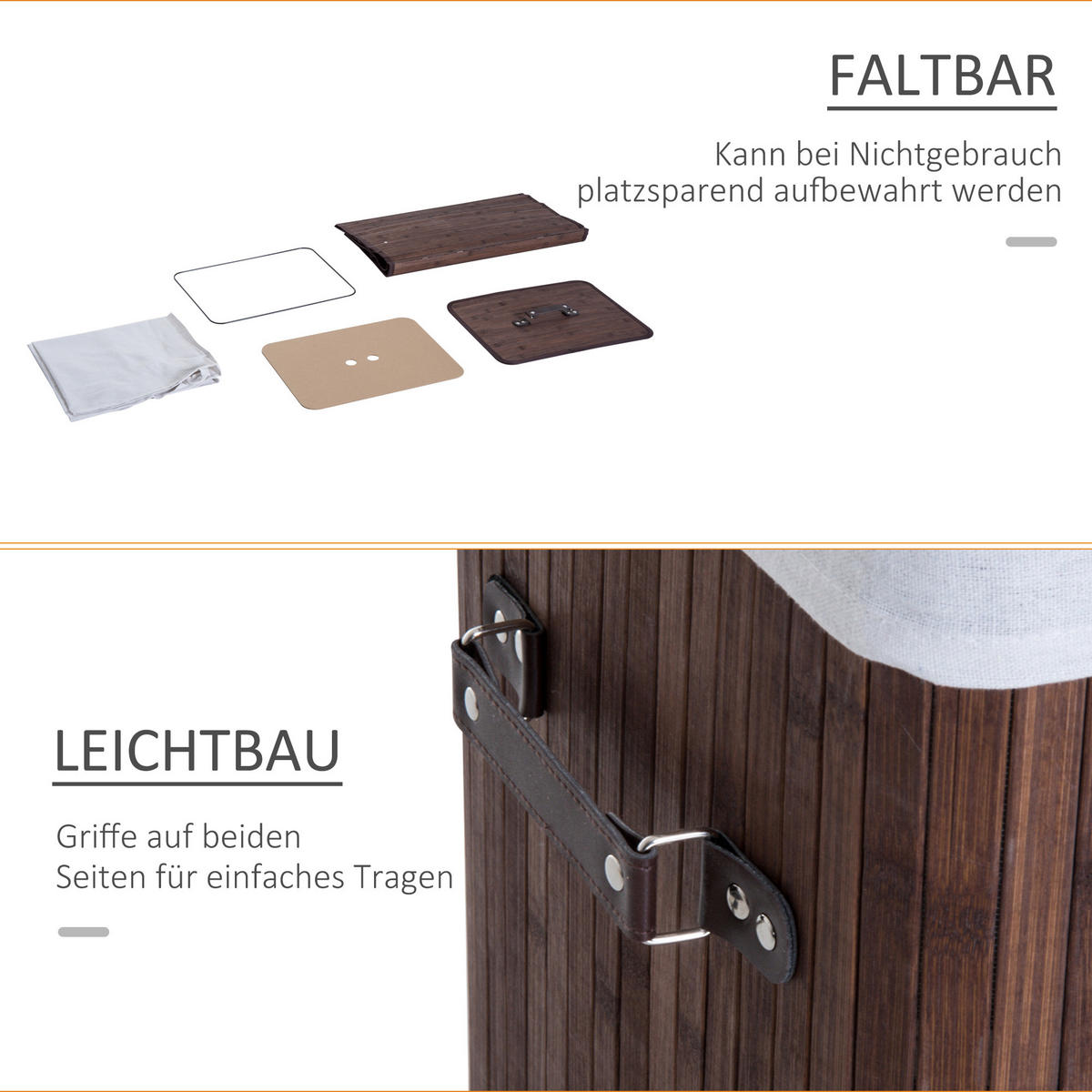 WÄSCHEKORB, Bambus, Dunkelbraun - Dunkelbraun, Naturmaterialien (30/60/40cm) - HOMCOM