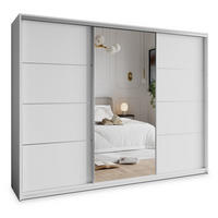 SCHWEBETÜRENSCHRANK VARO 270/205/60 cm 3-türig mit Spiegel Weiß - Weiß, Holzwerkstoff (270/205/60cm) - MASSENO