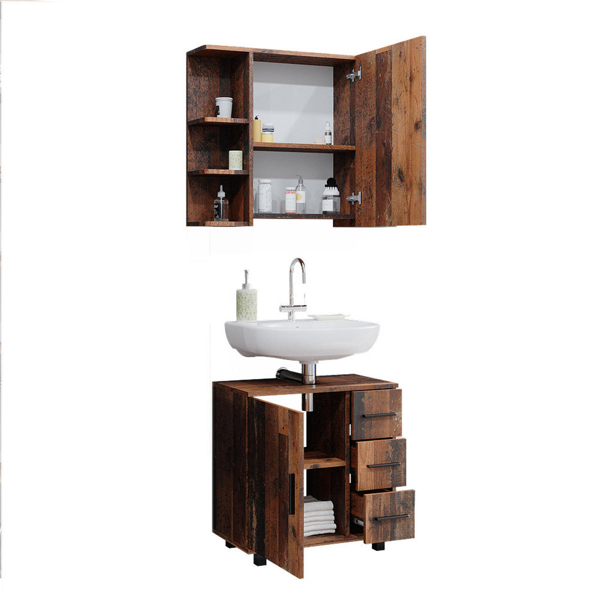 BADMÖBEL-SET Ilias Eiche rustikal 2 Teile - Wildeiche, Holzwerkstoff (60/60.8/33cm) - Vicco