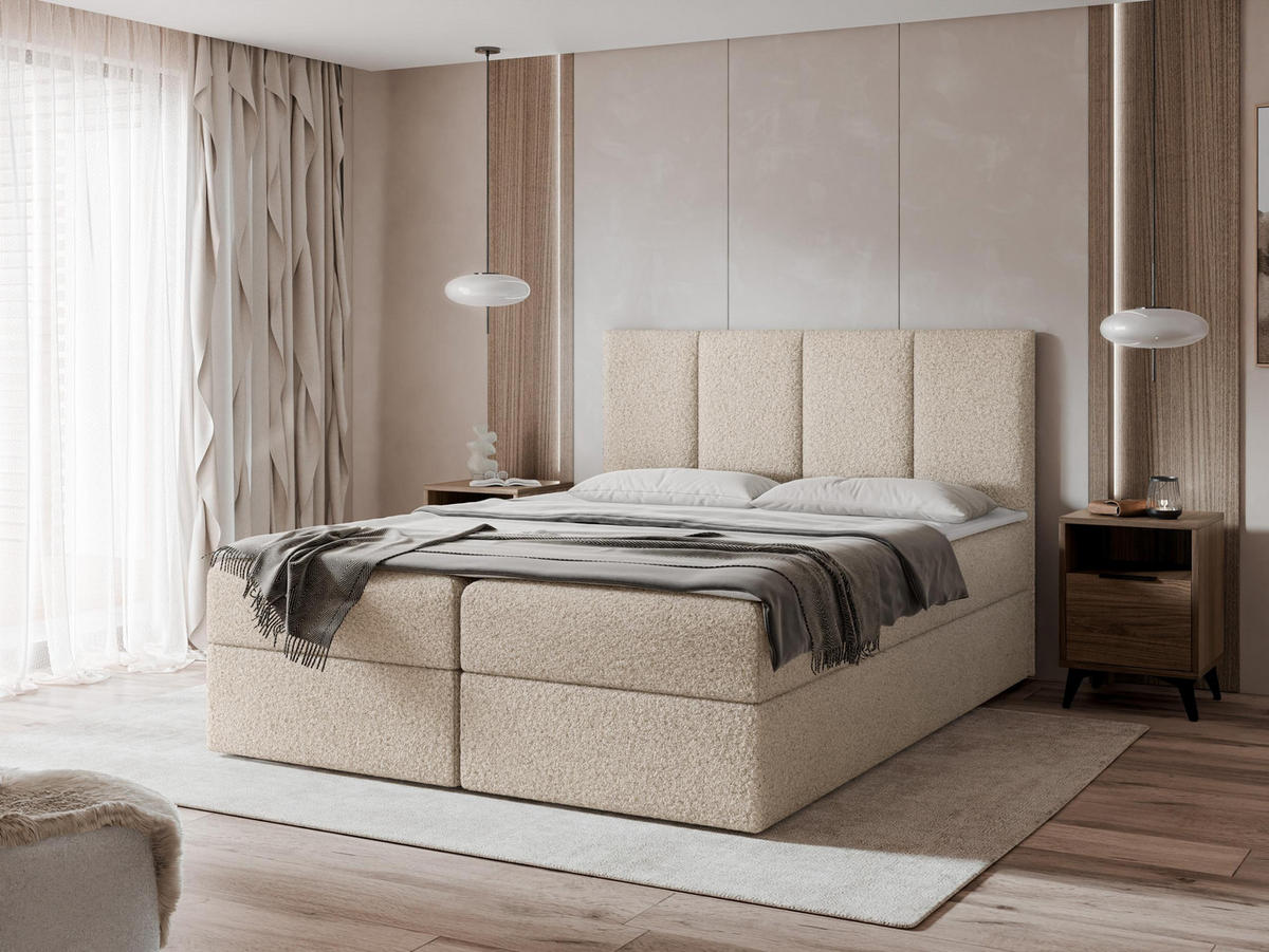 BOXBETT Rebos Boucle - H3 - Beige, Holz/Textil (180/200cm) - MIRJAN24