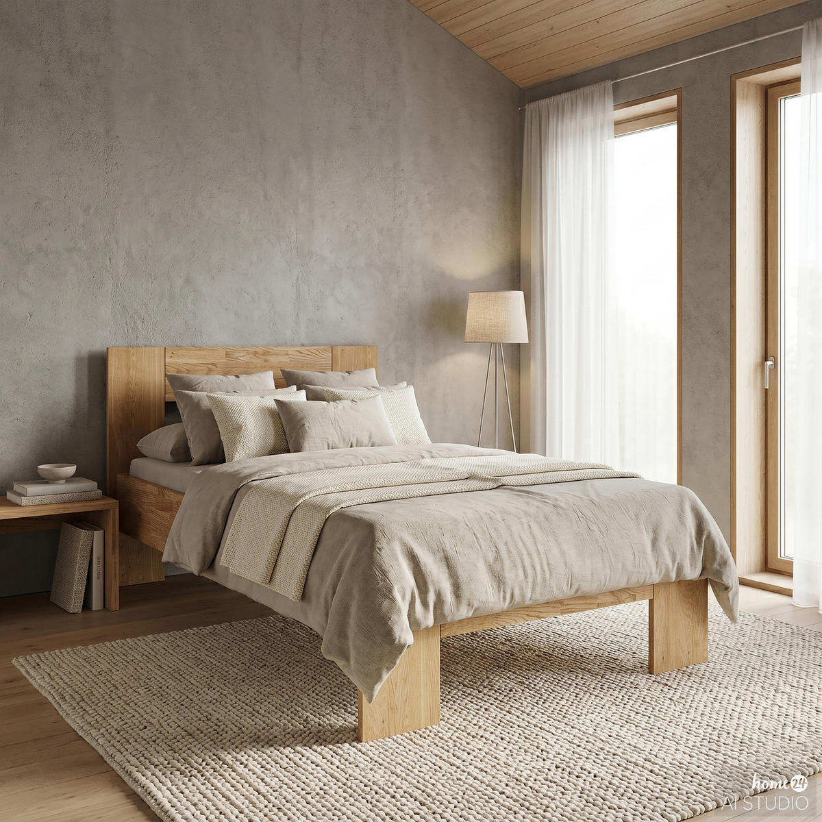 MASSIVHOLZBETT - Wildeiche massiv - Eichefarben, Holz (100/200cm) - home24