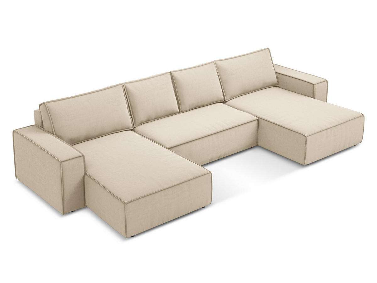 WOHNLANDSCHAFT Samt Stoff Beige - Beige/Creme, Kunststoff/Textil (398/82/185cm) - Makamii