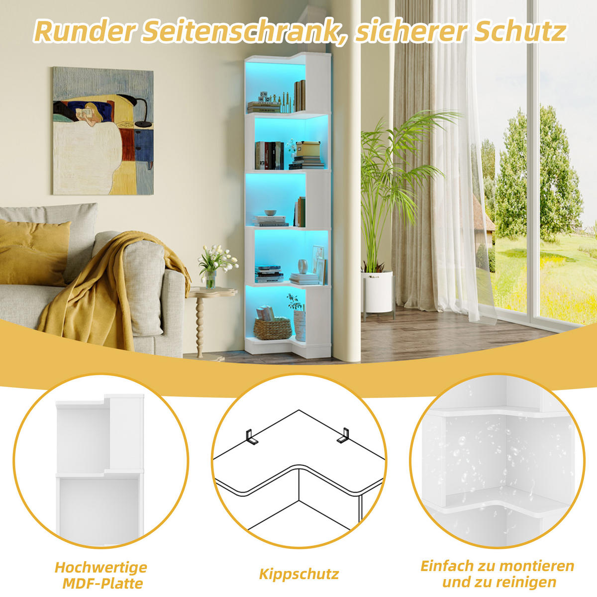 BÜCHERREGAL in Weiß mit LED für Arbeitszimmer und Büro, B63.5/T45/H175 cm - Weiß, Holzwerkstoff (63.5/175/45cm) - STILVORA