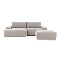 ECKSOFA inkl. Hocker Lennon aus Beige Strukturstoff mit Schlaffunktion und Bettkasten - Beige/Schwarz, Holz/Kunststoff (137/264cm) - S-Style