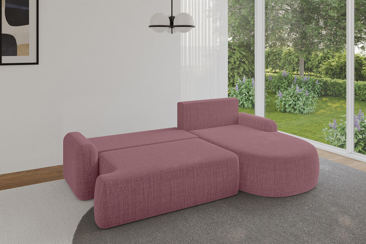 ECKSOFA mit Schlaffunktion und Bettkasten LIRA-L - 264x172x89 Altrosa - Altrosa, Holzwerkstoff/Textil (172/264cm) - ALTDECOR