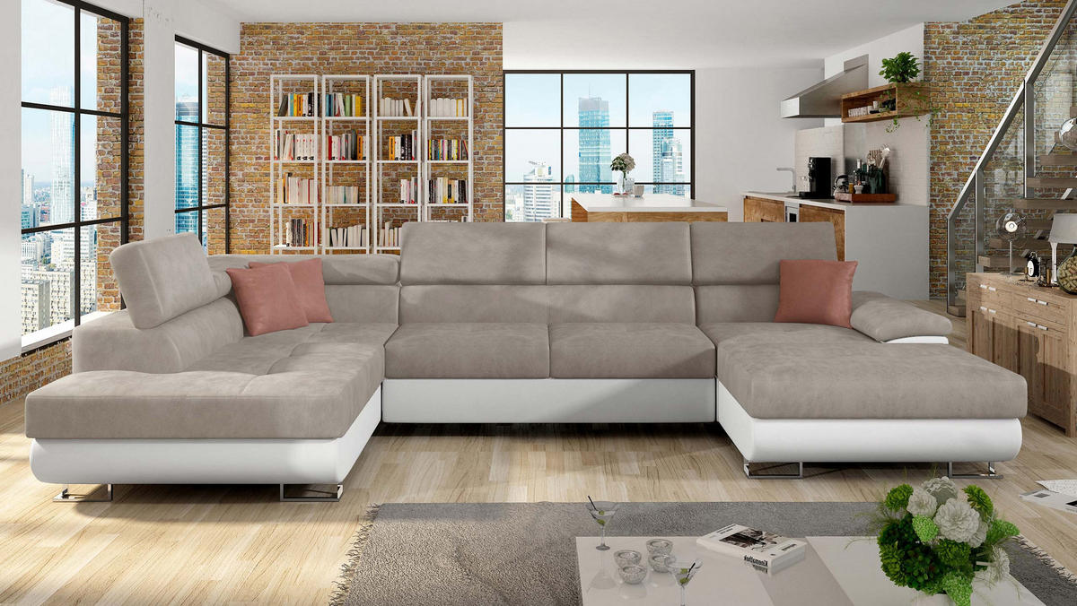 WOHNLANDSCHAFT Cotere Bis, Seite: Links - Beige, Holz (345/91/202cm) - MIRJAN24