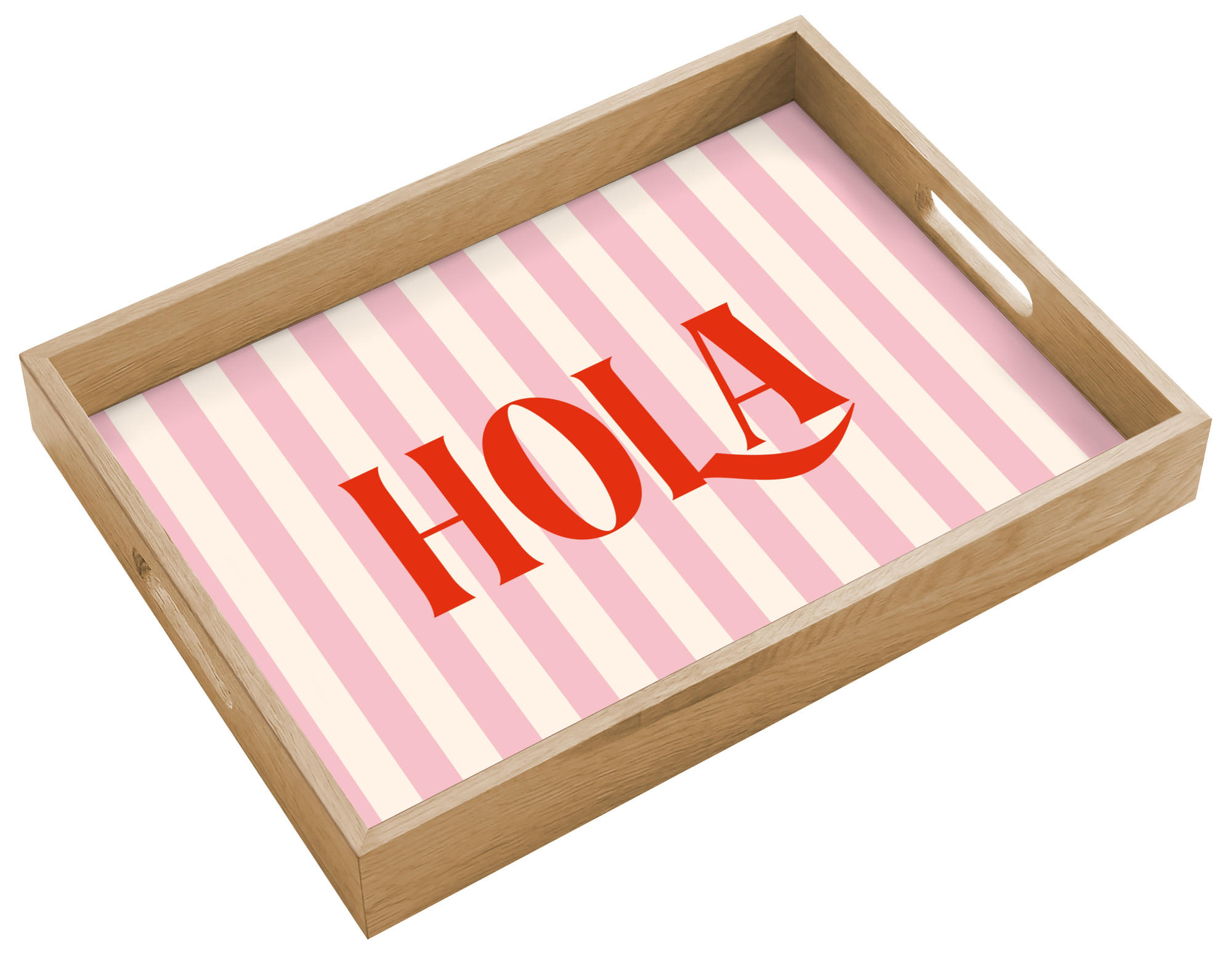 SERVÍROVACÍ PODNOS Hola - Citát - Pruhy - Pastelová - Růžová - Červená - Bílá 40x30 cm - růžová, dřevo (40/5/5cm) - OnlyWow