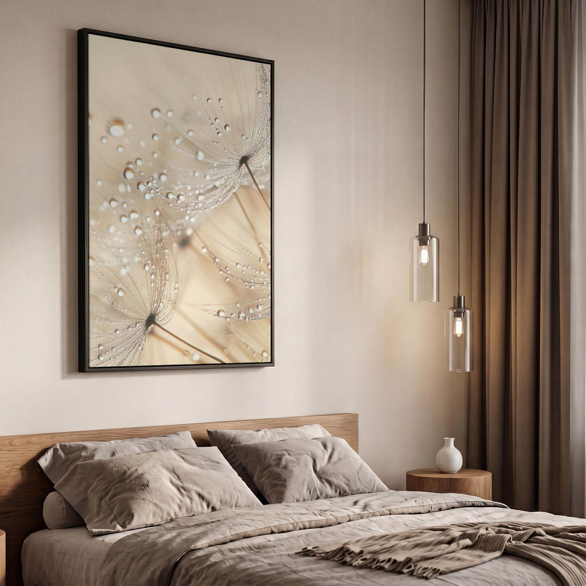 LEINWAND Bilder mit Rahmen - Löwenzahn - Abstrakt - Natur - Beige - 60x90 - Braun, Textil (60/90cm) - MuchoWow