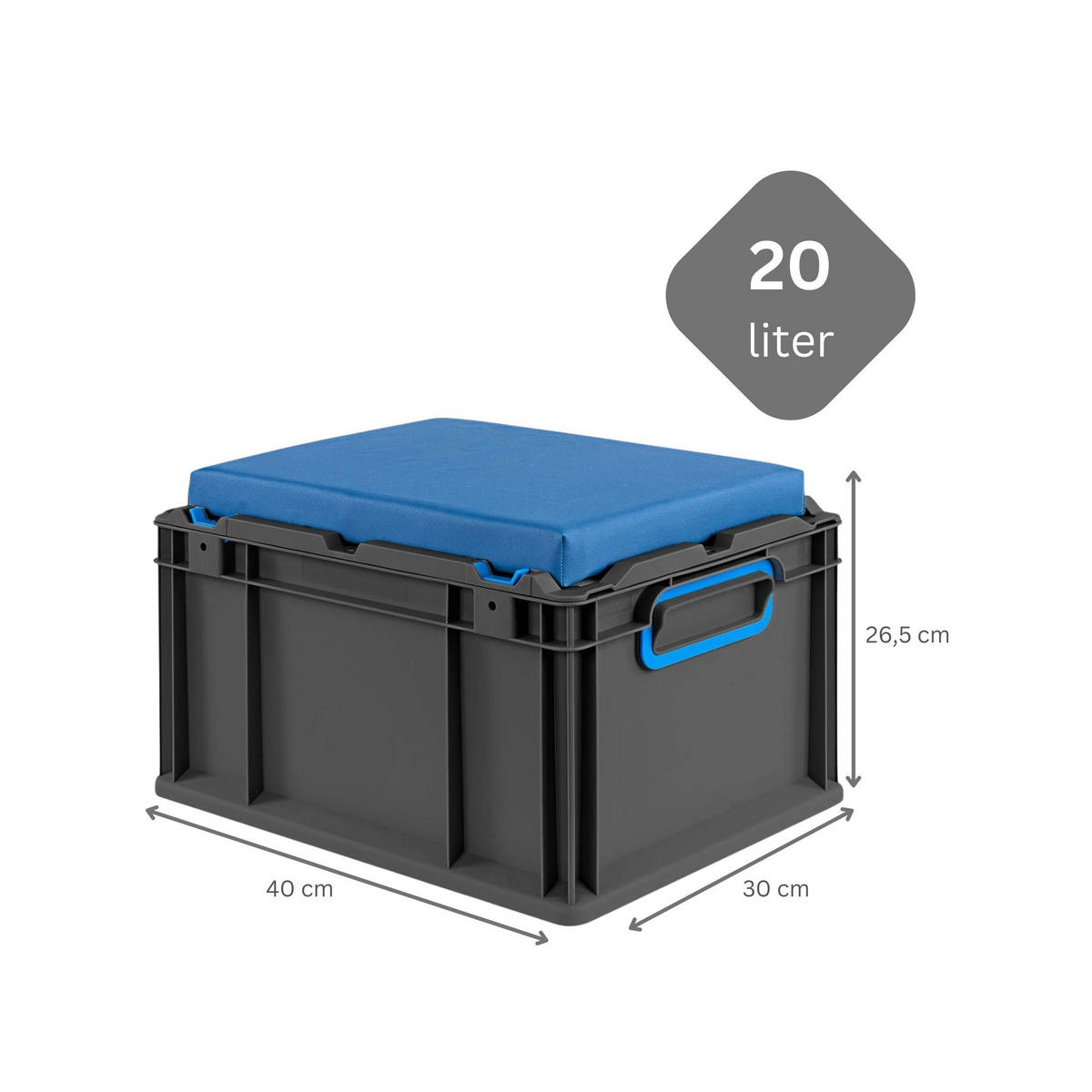 EUROBOX NextGen Seat Box Blau, HxBxT 26,5x30x40cm, 20 Liter, Griffe geschlossen, Schwarz - Schwarz, Kunststoff (30/26.5/40cm) - PROREGAL