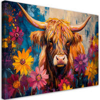 WANDBILD schottische kuhblumen gemalt - Multicolor, Textil (60/40cm) - Feeby