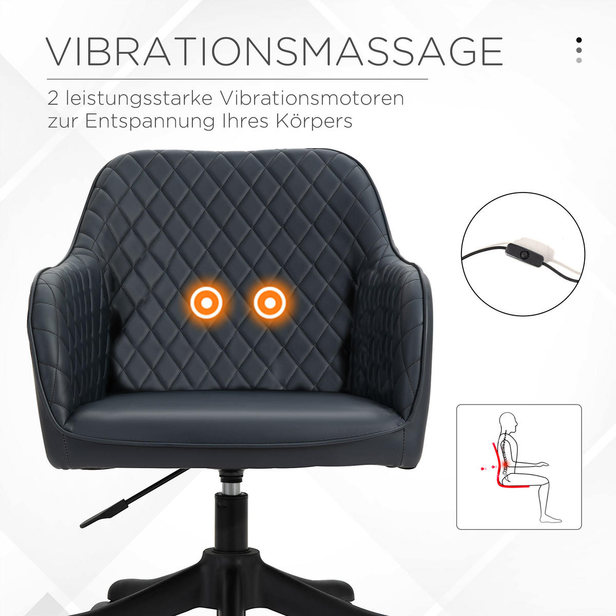 MASSAGE Bürostuhl Drehstuhl Arbeitstuhl mit Vibrationsfunktion Kunstleder Grau - Anthrazit, Leder (70/86/57cm) - Vinsetto