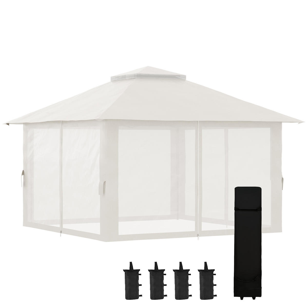PAVILLON DE-13957 Pop-up 4/4 m, Doppeldach, UV50+, 4 Moskitonetze Weiß - Weiß, Textil (392/283/392cm) - ComfortXL