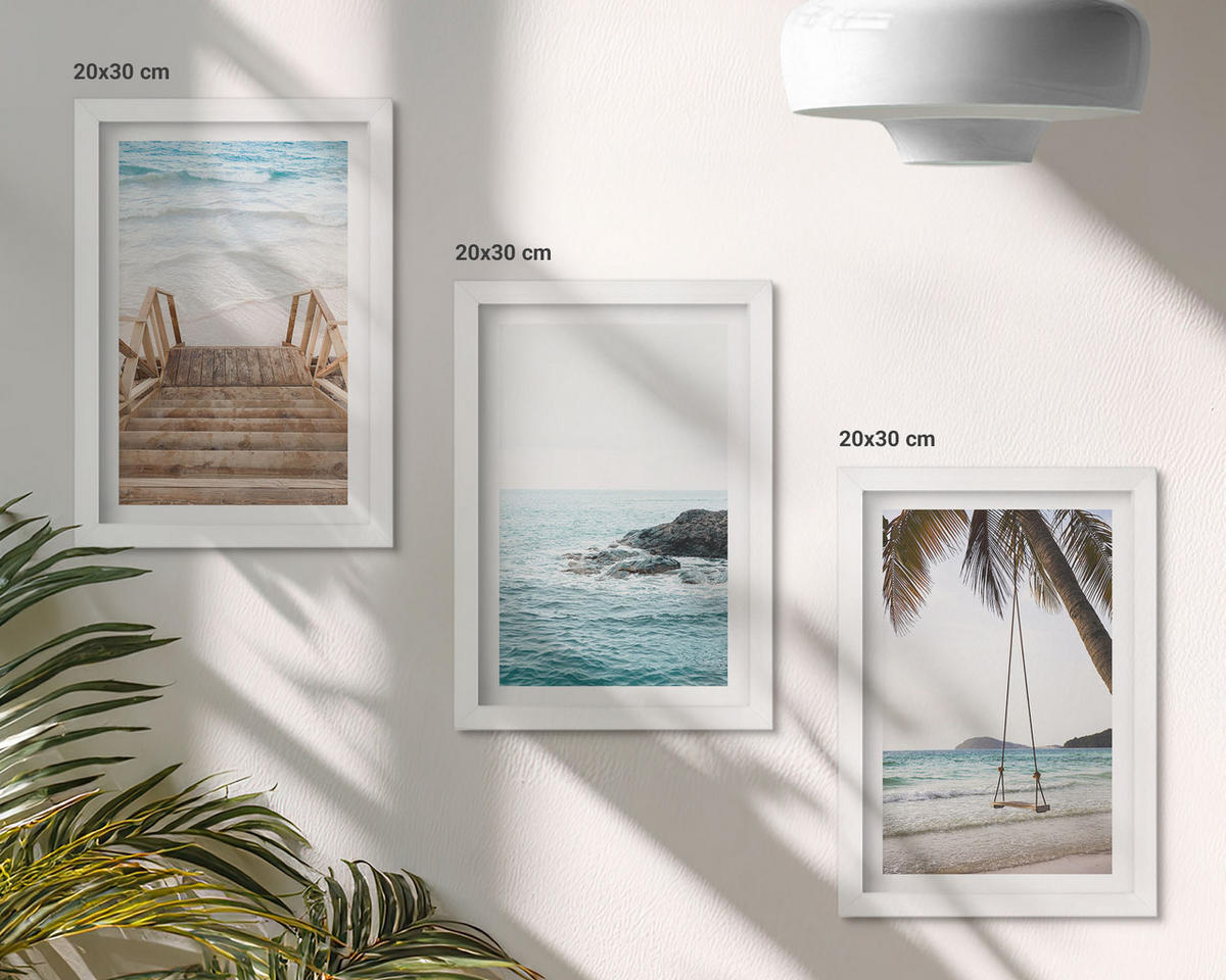 WANDBILDER 3er-Set - 20x30 cm Weißer Rahmen - Treppe Strand Meer Schaukel - Weiß, Kunststoff (20/30cm) - ArtPrintCave