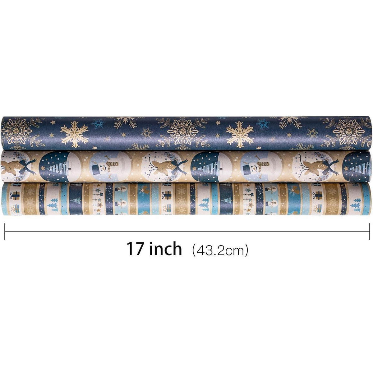 GESCHENKPAPIER 3 Rollen Set Kraftpapier Blau/Weiß 43,2 cm x 3 m - Multicolor, Papier (4/44/10cm)