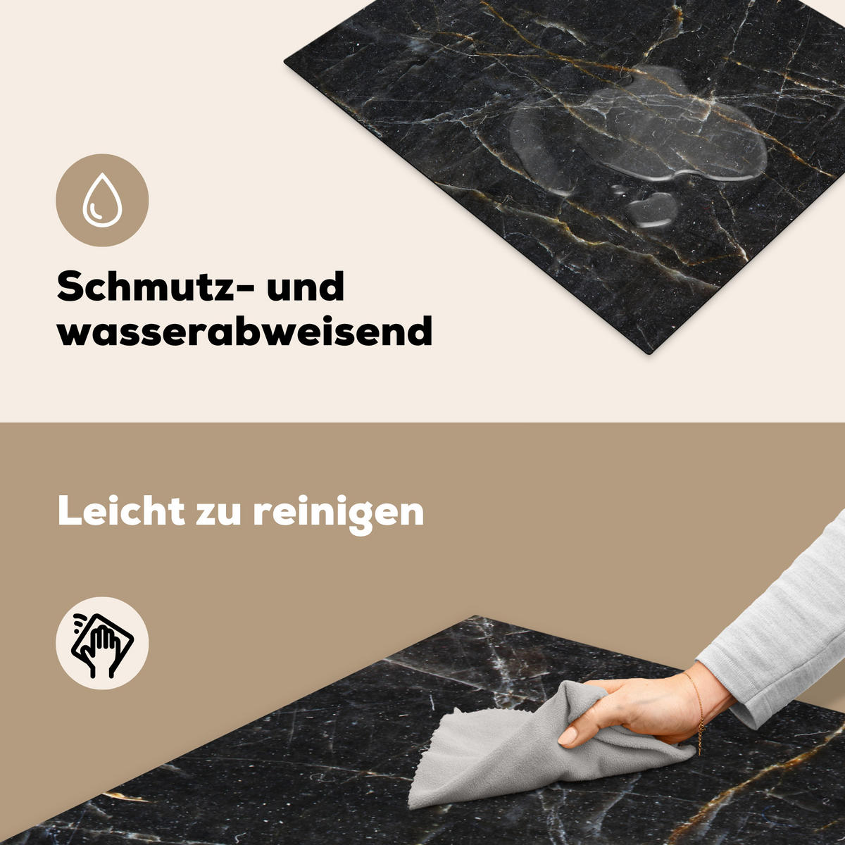 HERDABDECKPLATTE Marmor - Schwarz - Gold - Grau - Marmorstruktur 65x52 cm - Goldfarben, Kunststoff (65/0.2/52cm) - MuchoWow