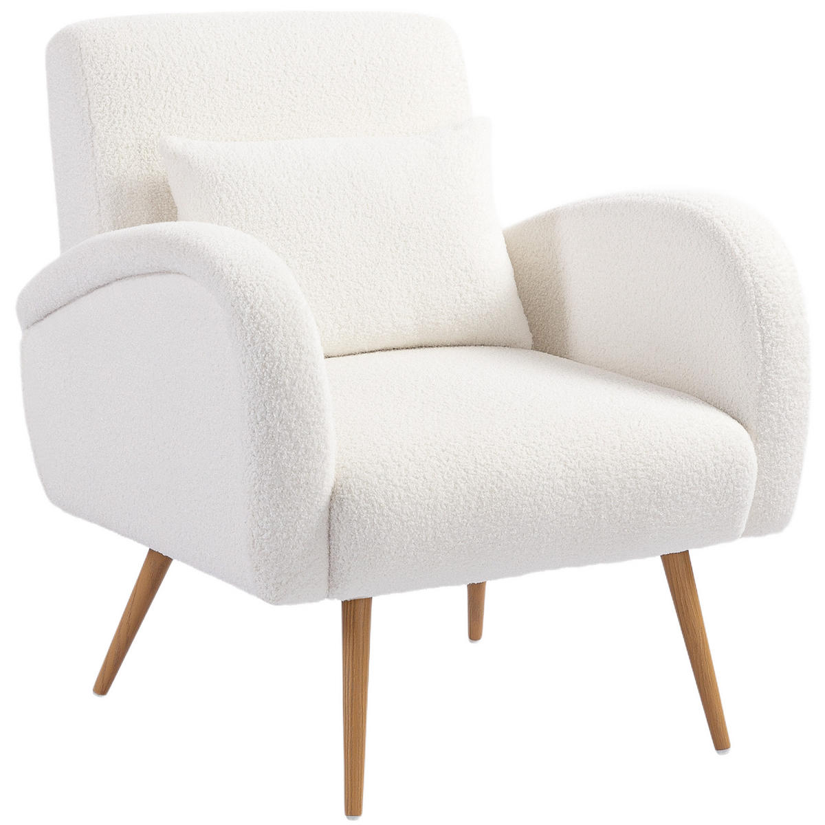POLSTERSSESSEL DE-06850 mit Fleece-Bezug, Lendenkissen und Metallbeinen Cremeweiß - Creme, Textil/Metall (77/83/77cm) - ComfortXL