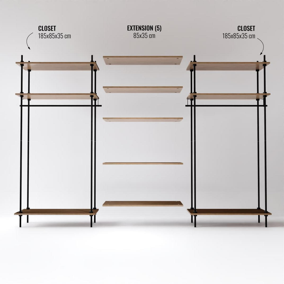 REGALSYSTEM mit 2 Kleiderschranken - Eiche San Remo, Metall (235/185/35cm) - AR Shelving