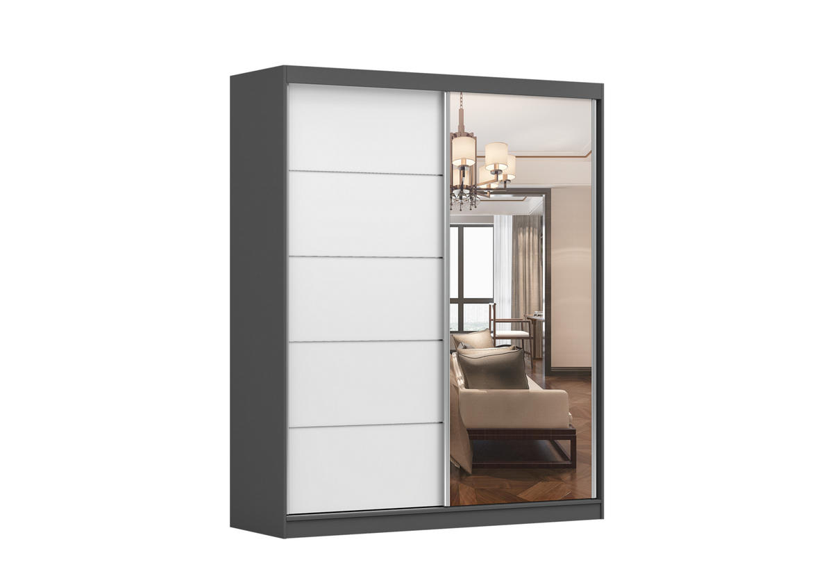 SCHIEBETÜRENSCHRANK - Tess 03 Graphit + Weiß - Graphitfarben/Weiß, Holzwerkstoff/Metall (183/218/61cm) - Möblo