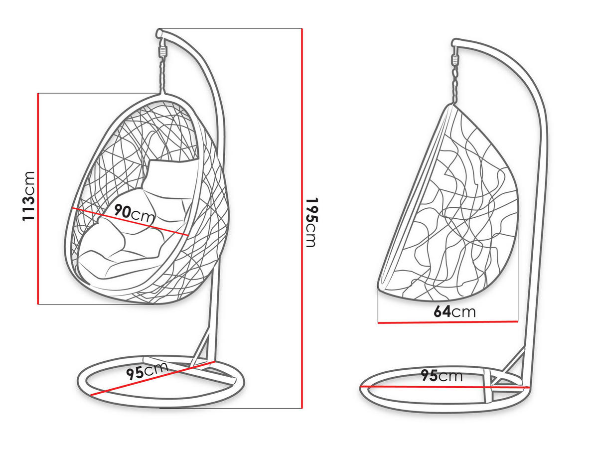 HÄNGESESSEL Fogo - Beige, Metall (90/195/95cm) - MIRJAN24