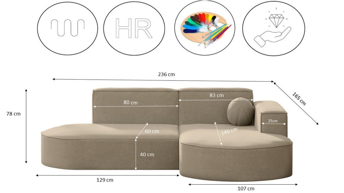 GARTENECKSOFA L-Form Designer Modena Studio Patio Beige Rechts - Beige, Holz/Textil (236/78/165cm) - Kaiser Möbel