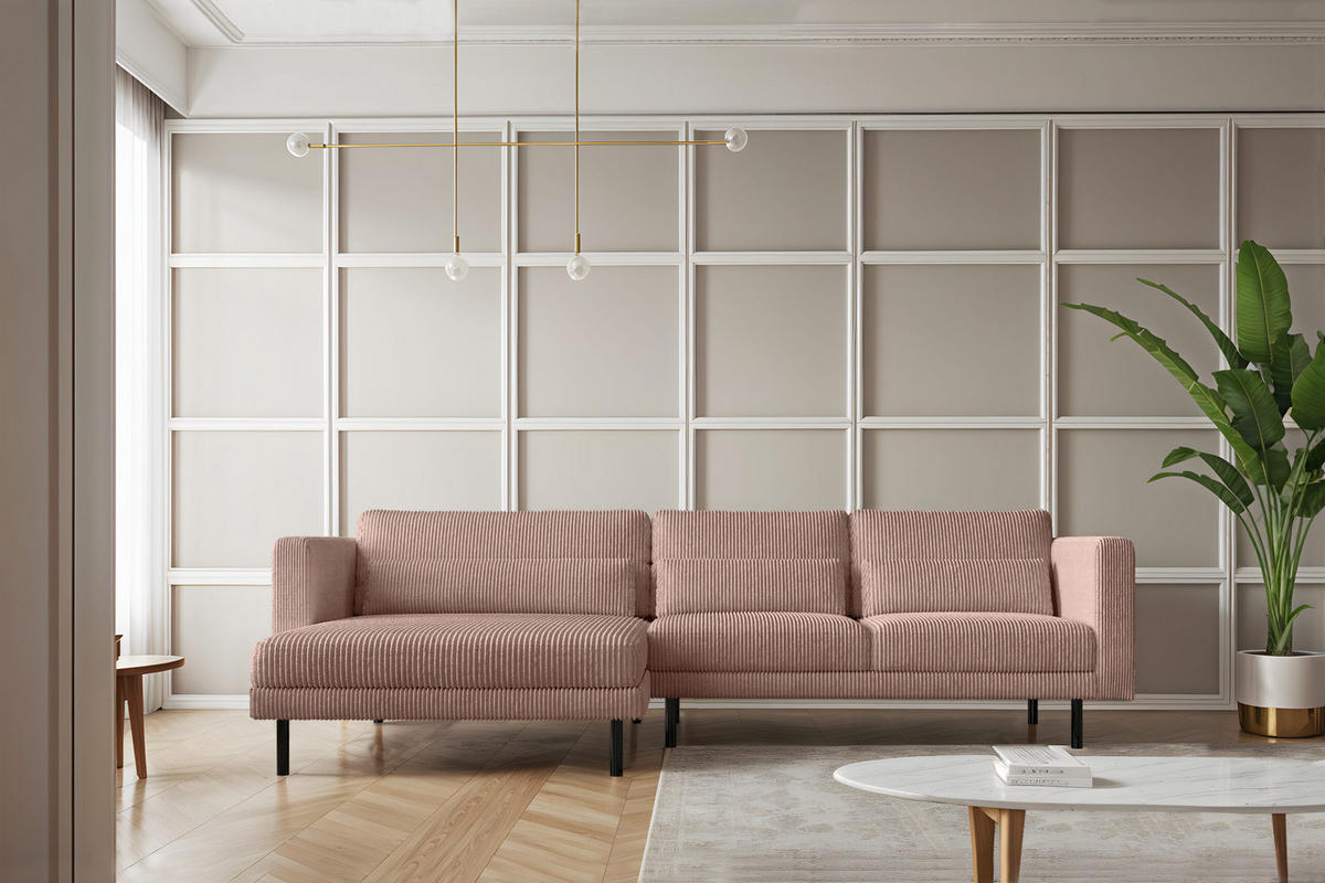 ECKSOFA L-form Dani Stoff Poso Rosa Links - Rosa, Holz (281/174cm) - Kaiser Möbel