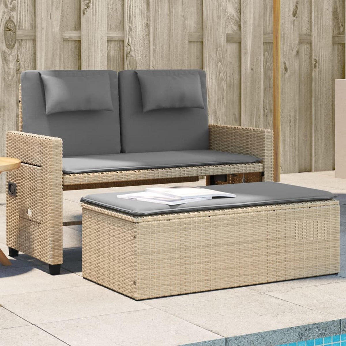 GARTENBANK Verstellbar mit Kissen Beige Poly Rattan - Beige, Kunststoff (122/83/58cm) - furnicato